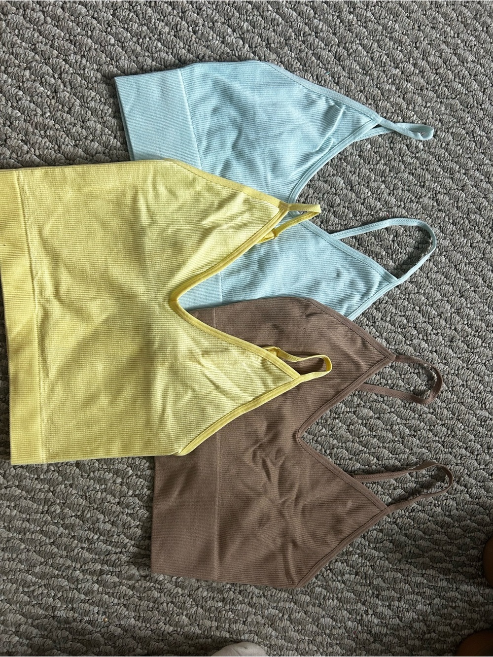 Bluenotes Ribbed V-Neck Camisoles — Yellow, Light Blue & Brown